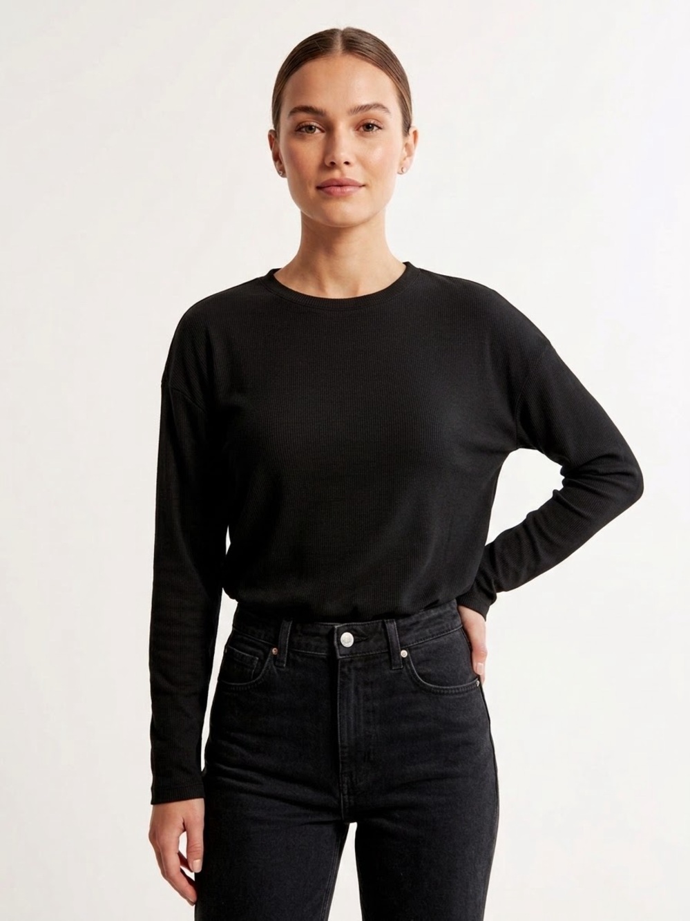 Babaton Modal Long‑Sleeve Top – Black, Size Medium